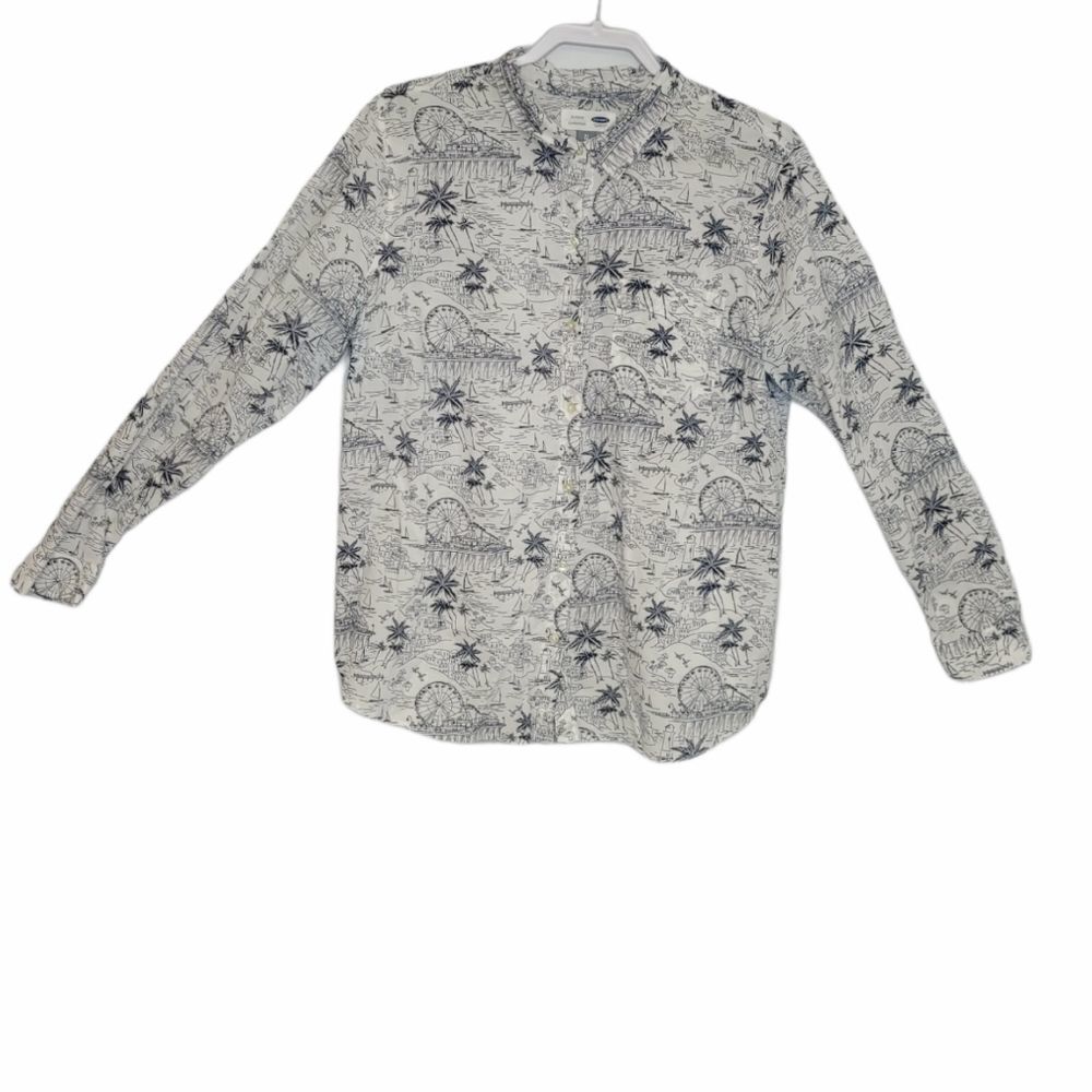 CLASSIC scenic Hawaii‎ map print button up cotton shirt XL
